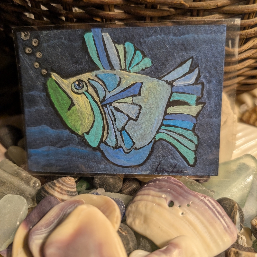 Authentic Mini Fish Painting"Bubble's" - Picture 6 of 13